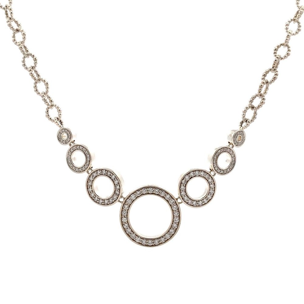 Lagos Sterling Silver Caviar Spark Diamond Graduated 7 Circle Link Necklace NWOT